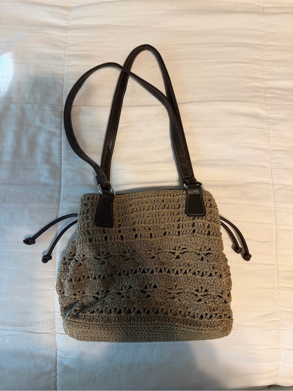 Crochet purse with leather detail. Y2K purse